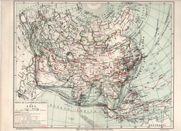 LAMINA ESPASA PV50947: Mapa de las comunicaciones de Asia