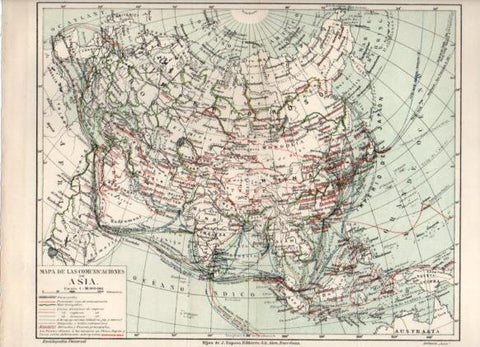 LAMINA ESPASA PV50947: Mapa de las comunicaciones de Asia