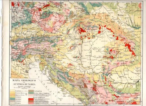 LAMINA ESPASA PV50945: Mapa geologico de Austria - Hungria