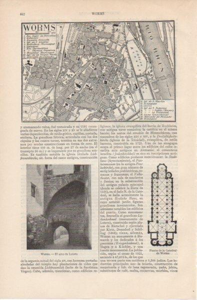 LAMINA ESPASA PV50934: Plano y arco de Lutero en Worms, Alemania