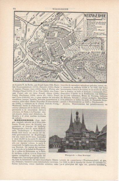 LAMINA ESPASA PV50891: Plaza y plano de Wernigerode, Alemania