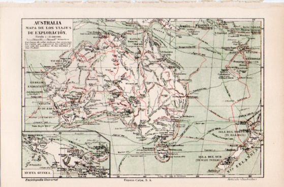 LAMINA ESPASA PV50529: Australia mapa de los viajes de exploracion