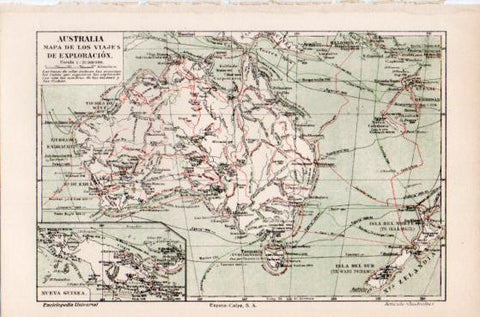 LAMINA ESPASA PV50529: Australia mapa de los viajes de exploracion