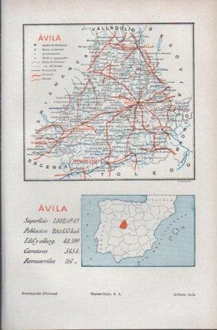LAMINA ESPASA PV50568: Mapa de la provincia de Avila