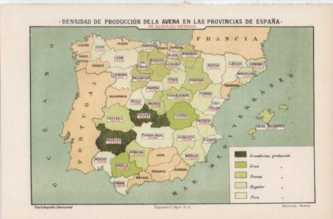 LAMINA ESPASA PV50566: Mapa de España produccion de avena 