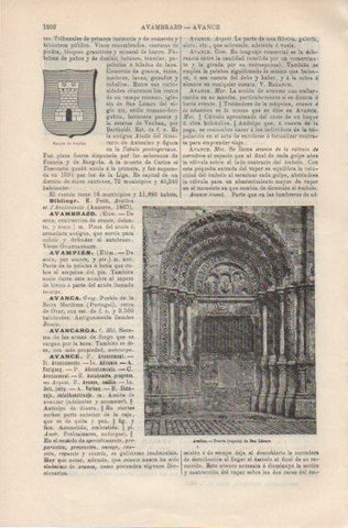 LAMINA ESPASA PV50557: Puerta de San Lazaro y escudo de Avallon, Francia