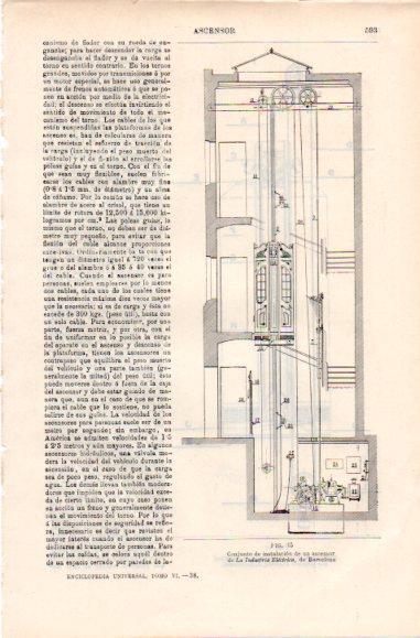 LAMINA ESPASA PV50448: Instalacion de un ascensor de La Industria Electrica de Barcelona