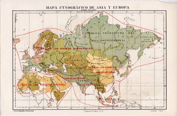 LAMINA ESPASA PV50495: Mapa etnografico de Asia y Europa