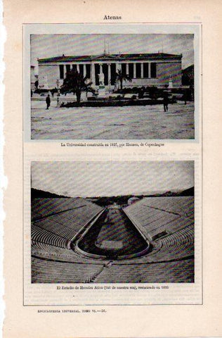 LAMINA ESPASA PV50490: Universidad de Copenhague por Hansen y Estadio de Herodes Atico 