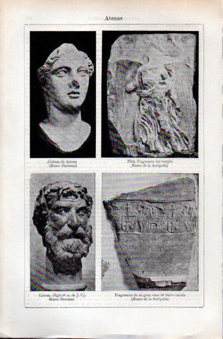 LAMINA ESPASA PV50488: Cabeza de Atenea y Nike fragmento del templo