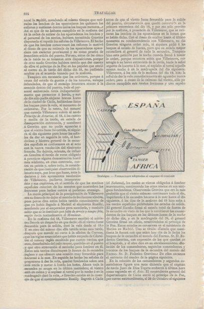 LAMINA ESPASA PV50686: Trafalgar plano formaciones adoptadas al inicio del combate