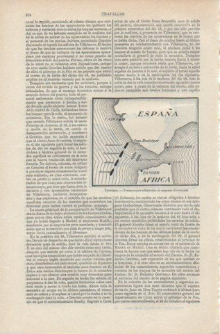LAMINA ESPASA PV50686: Trafalgar plano formaciones adoptadas al inicio del combate