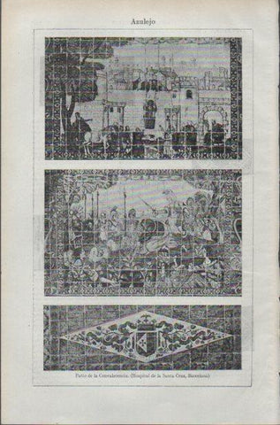 LAMINA ESPASA PV50600: Azulejos del Patio de la Convalecencia del Hospital de Santa Creu en Barcelona
