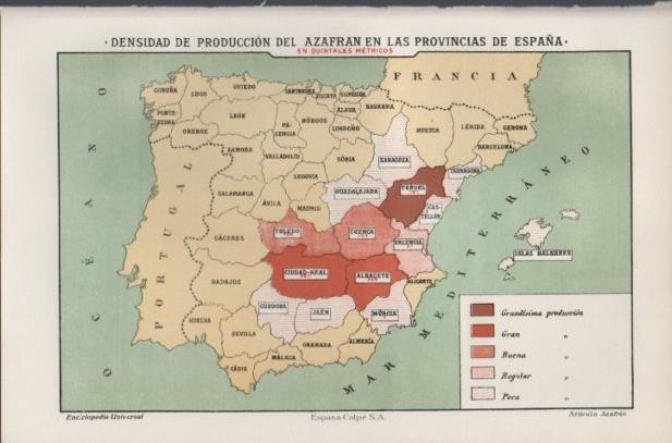 LAMINA ESPASA PV50582: Mapa de España produccion de azafran 