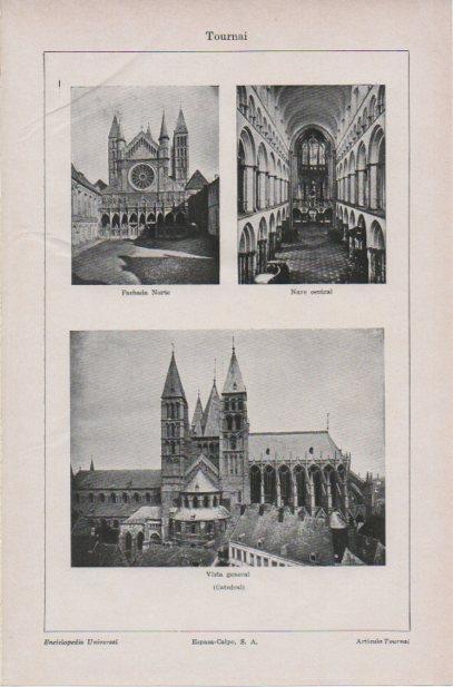 LAMINA ESPASA PV50606: Vistas de la catedral de Tournai, Belgica