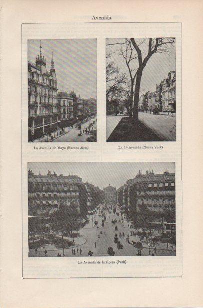 LAMINA ESPASA PV50621: Avenidas de Buenos Aires, Nueva York y Paris
