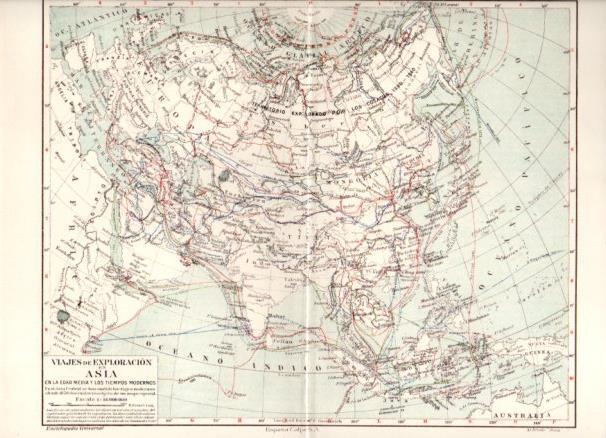 LAMINA ESPASA PV50958: Entrada mapa viajes de exploracion en Asia