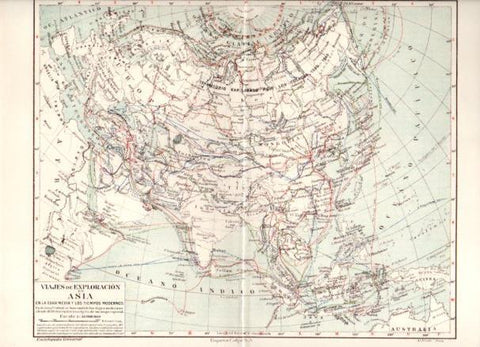 LAMINA ESPASA PV50958: Entrada mapa viajes de exploracion en Asia