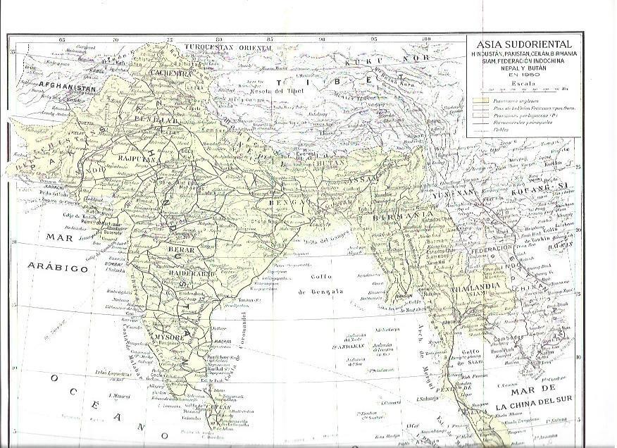 LAMINA ESPASA 40455: Mapa de Asia Sudoriental en 1950