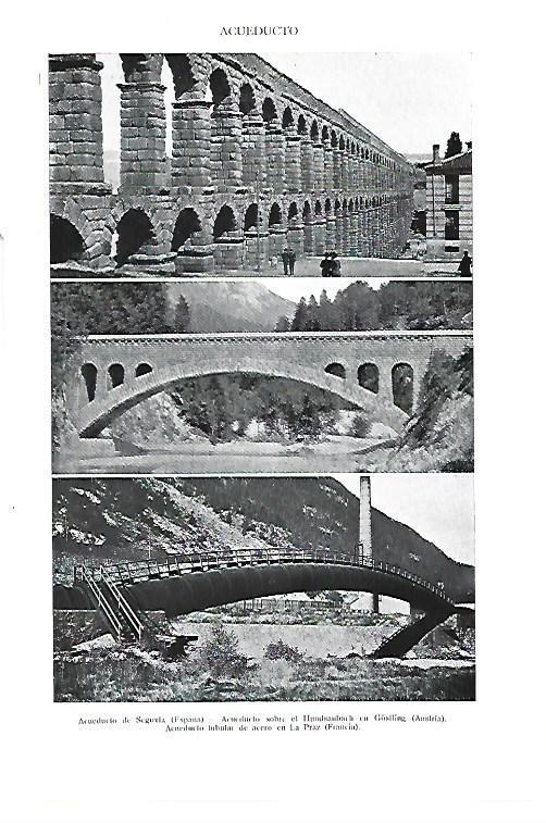 LAMINA ESPASA 40431: Acueducto de Segovia y puentes en Austria y Francia