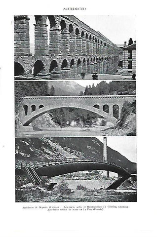 LAMINA ESPASA 40431: Acueducto de Segovia y puentes en Austria y Francia
