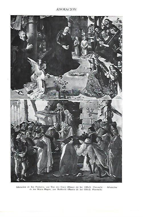 LAMINA ESPASA 40433: Adoracion de los Pastores por Van der Goes y Adoracion de los Reyes Magos por Botticelli