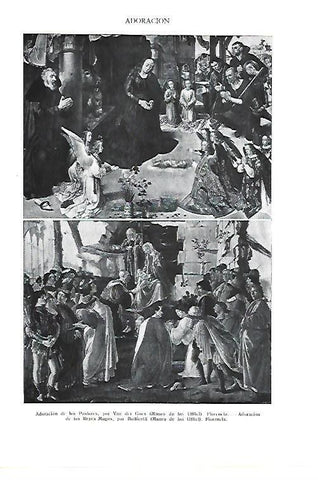 LAMINA ESPASA 40433: Adoracion de los Pastores por Van der Goes y Adoracion de los Reyes Magos por Botticelli