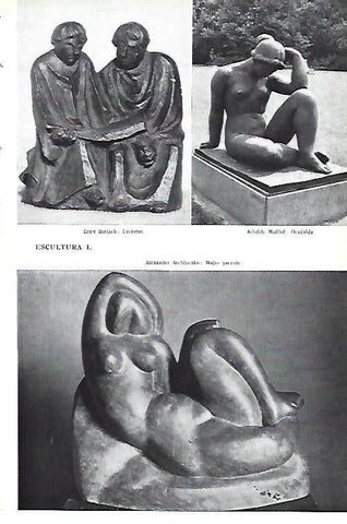 LAMINA ESPASA 40392: Lectores, por Barlach, Oceanida de Maillol y Mujer yacente de Archipenko