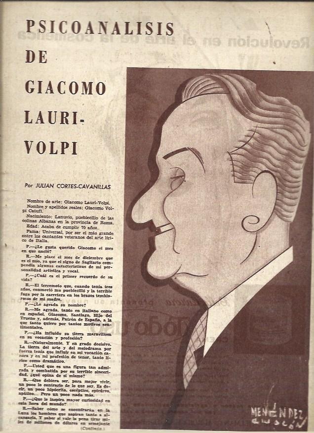 LAMINA 41064: Caricatura de Giacomo Lauri-Volpi por Menendez