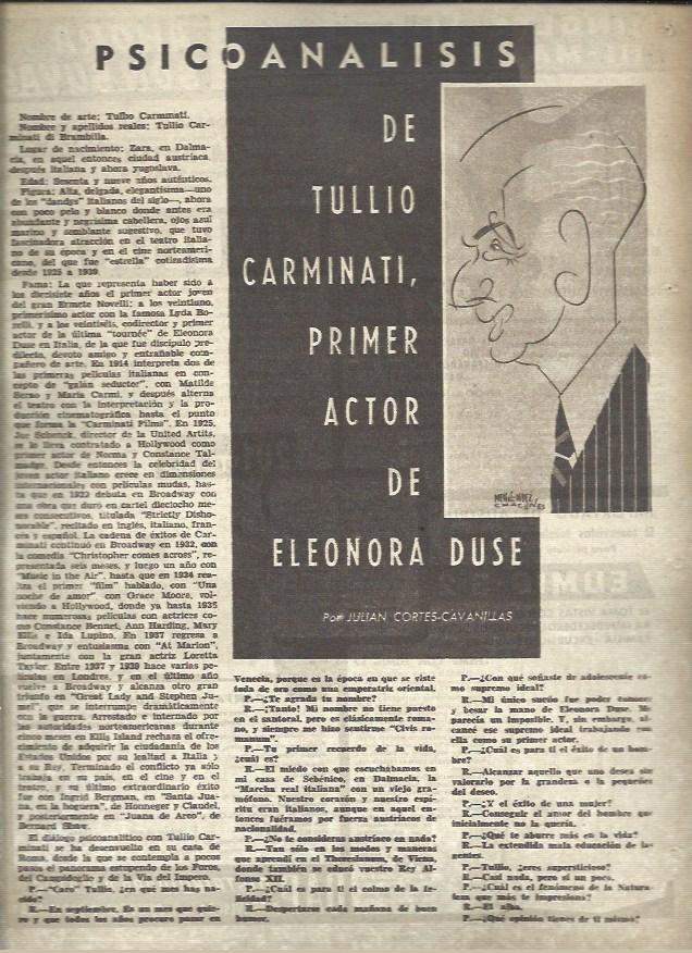 LAMINA 40839: Caricatura de Tullio Carminati por Menendez