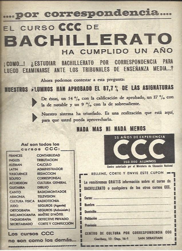 LAMINA 40845: Publicidad de Curso de Bachillerato CCC