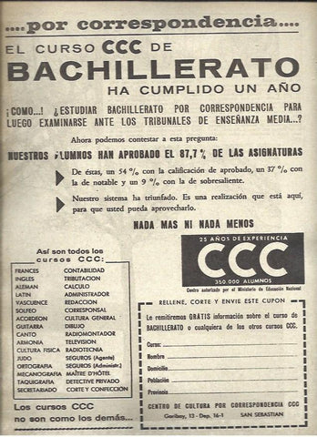 LAMINA 40845: Publicidad de Curso de Bachillerato CCC
