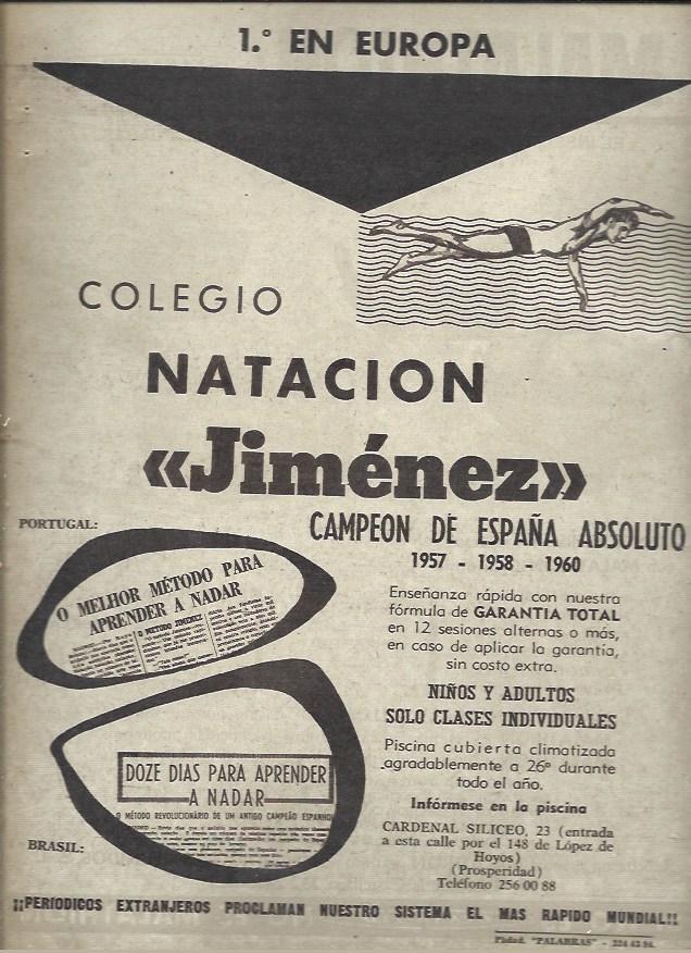 LAMINA 40931: Publicidad de Colegioo Natacion jimenez en Madrid