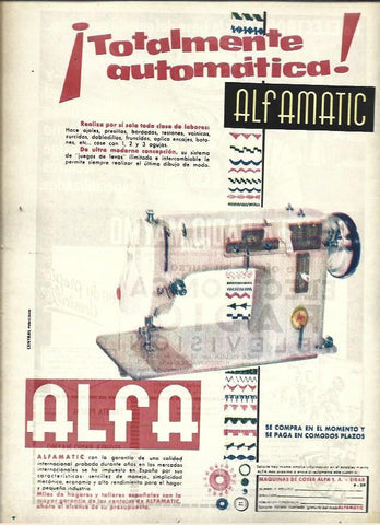 LAMINA 40911: Publicidad de maquina de coser Alfa