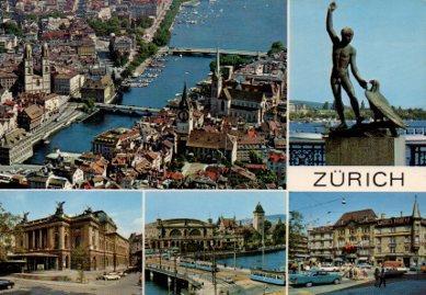 POSTAL PV13416: Vistas de Zurich, Suiza