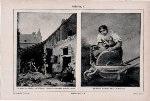 LAMINA ESPASA V52161: Familia del afilador por Terborch y Afilador por Goya