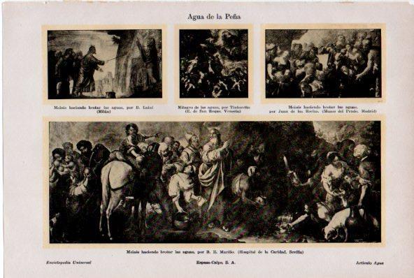 LAMINA ESPASA V52204: Moises haciendo brotar las aguas por Murillo, Luini y Juan de las Roelas