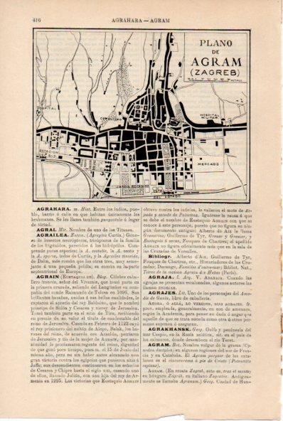 LAMINA ESPASA V52190: Plano de Agram o Zagreb, Croacia
