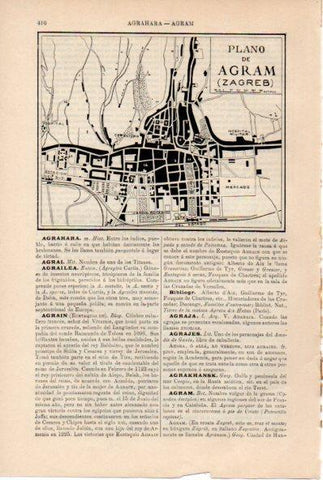 LAMINA ESPASA V52190: Plano de Agram o Zagreb, Croacia