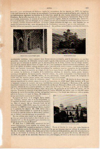 LAMINA ESPASA V52189: Puerta de Delhi y Mezquita Masjid en Agra, India