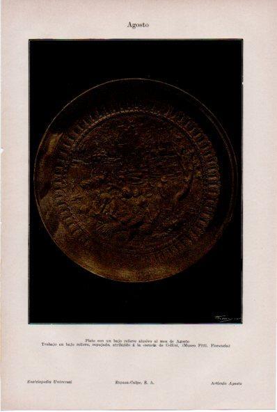 LAMINA ESPASA V52188: Plato alusivo al mes de Agosto. Galeria Pitti de Florencia