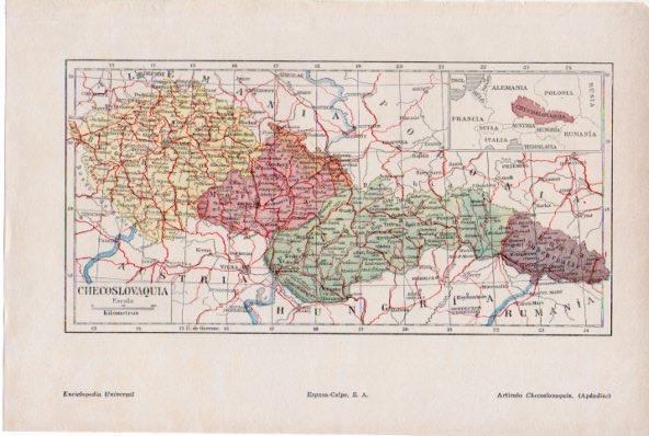 LAMINA ESPASA V52115: Mapa de Checoslovaquia
