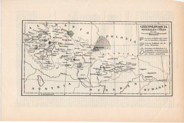 LAMINA ESPASA V52113: Mapa de los minerales utiles de Checoslovaquia