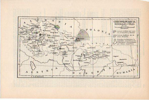 LAMINA ESPASA V52113: Mapa de los minerales utiles de Checoslovaquia