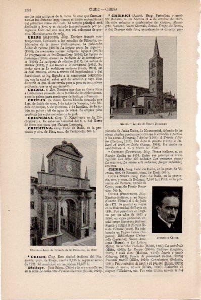 LAMINA ESPASA V52125: Iglesia y Arco del Triunfo en Chieri, Italia