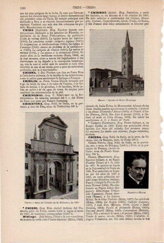LAMINA ESPASA V52125: Iglesia y Arco del Triunfo en Chieri, Italia