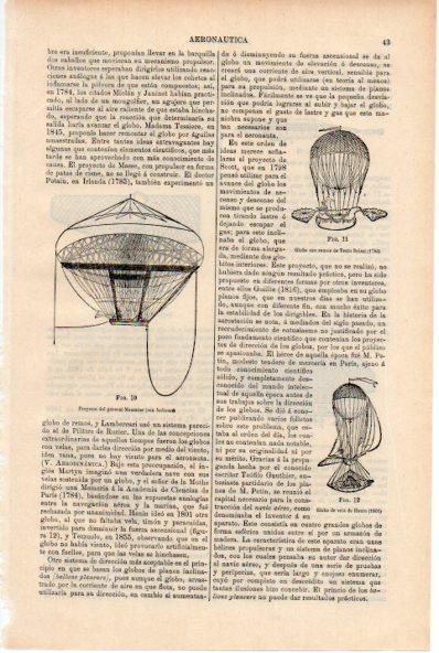 LAMINA ESPASA V52148: Globo de Testu Brissi, globo de vela de Henin y proyecto de Meusnier