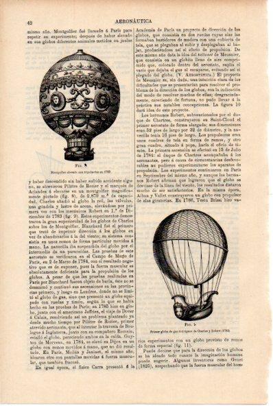 LAMINA ESPASA V52146: Primer globo de gas hidrogeno de Charles y Robert 1783