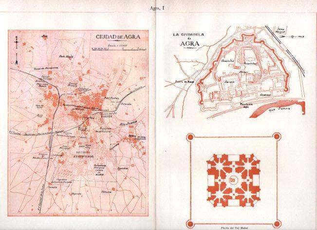 LAMINA ESPASA V52284: Mapa y plano de la ciudad  de Agra, India