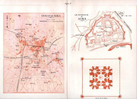 LAMINA ESPASA V52284: Mapa y plano de la ciudad  de Agra, India